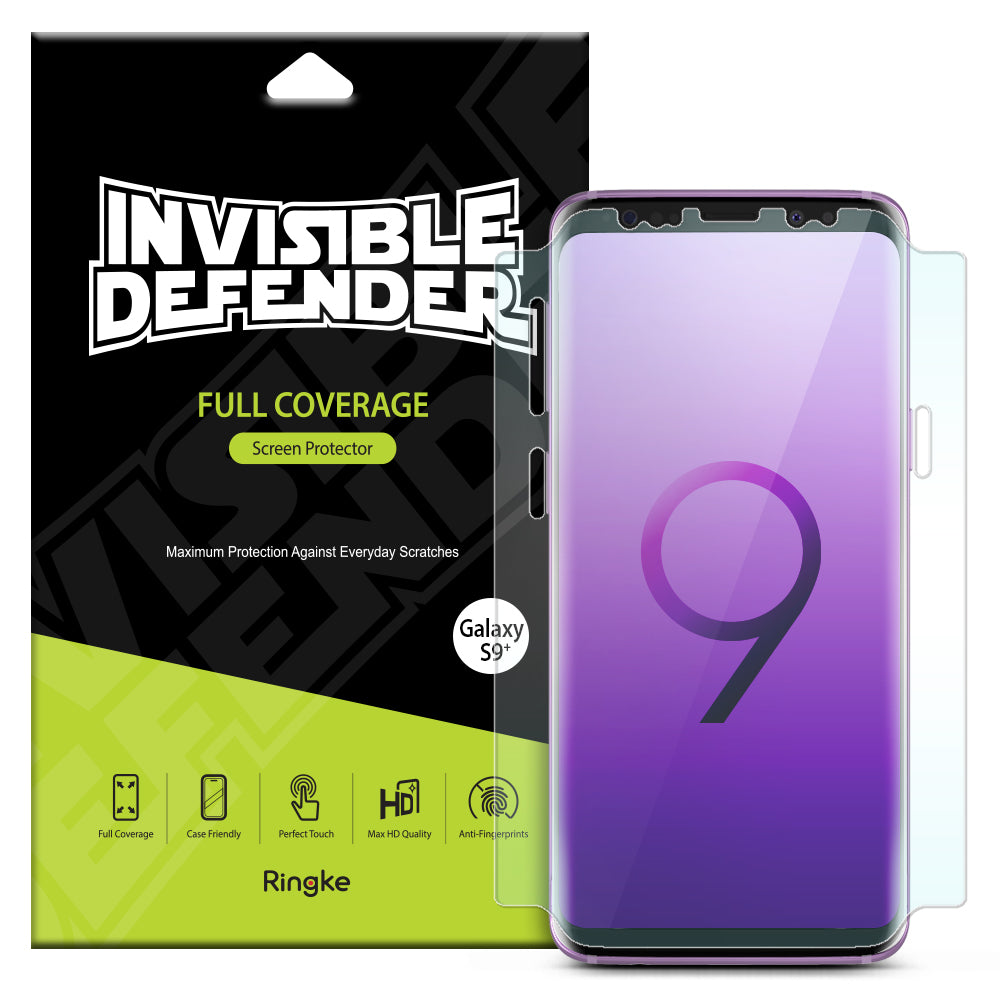 Galaxy S9 Plus Screen Protector | Full Cover (3P) - Ringke Invisible Defender screen protector packaging and film.