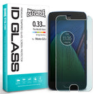 Moto G5 Plus Screen Protector | Invisible Defender Glass [2P] - Moto G5 Plus Screen Protector - Invisible Defender glass packaging next to a Moto G5 Plus phone with a screen protector.