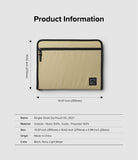 Pad Pouch | Smart Zip Pouch - Beige zip pouch with dimensions and a product information table on a light gray background.