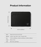 Pad Pouch | Smart Zip Pouch - Black zippered pouch with dimensions and product specifications listed below.