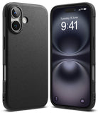 iPhone 16 Plus Case | Onyx - Black textured phone case shown from the back and front with a dark screen display.