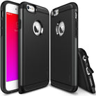 iPhone 6s Plus Case | Max - Black - Three views of a black protective phone case with a circular cutout for the Apple logo.