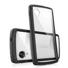 Google Nexus 5 Case | Fusion - Black - Clear protective phone case with a black bumper frame on a white Nexus 5.