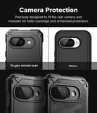 Google Pixel 9a Case | Rugged Gear - Comparison showing Ringke case camera coverage versus standard cases.