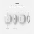 AirPods Pro Case - Matte Clear - Diagram showing dimensions and components of a clear AirPods Pro case with a carabiner.
