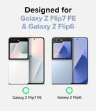 Galaxy Z Flip 7 FE Case | Slim Hinge Magnetic - Compatibility chart showing the case fits both Galaxy Z Flip 7 FE and Galaxy Z Flip 6 phones.