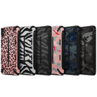 iPhone XS Case | Dual-X Design - Six rugged phone cases in various animal and camouflage prints with black reinforced corners.