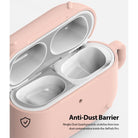 Ringke Airpods Pro Dust Guard Sticker - Open pink AirPods Pro case with a metallic dust guard applied to the rim.