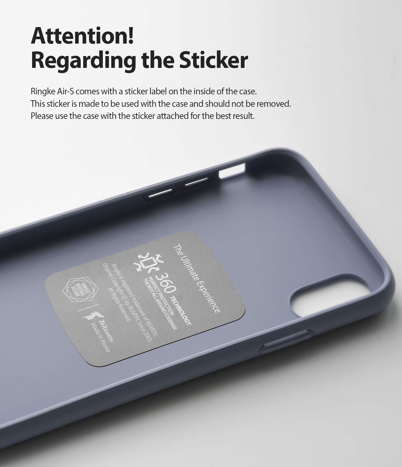 Galaxy Note 10 Case | Air-S - A grey phone case interior with a rectangular instructional sticker advising not to remove it.