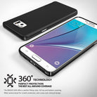 Galaxy Note 5 Case | Slim - Black slim-fit phone case shown from front and back angles with 360-degree protection text.