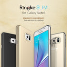 Galaxy Note 5 Case | Slim - Four Galaxy Note 5 phones in black, gold, and clear slim cases against a textured background.