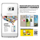 Galaxy S6 Edge Plus Case | Fusion - Clear phone case showing customizable inserts, design examples, and a DIY instruction QR code.