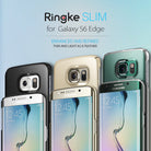 Galaxy S6 Edge [Slim] - Three Galaxy S6 Edge phones in black, gold, and green cases against a light blue background.