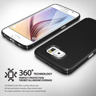 Galaxy S6 Case | Slim - A white Galaxy S6 in a slim black case shown from front and back angles with 360-degree protection text.