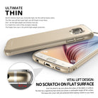 Galaxy S6 Case | Slim - Gold phone case on a Galaxy S6 with a 0.7mm tapered lip for screen protection on flat surfaces.