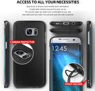Galaxy S7 Edge Case | Slim - Multiple views of a black phone case highlighting camera protection, port cutouts, and a strap holder.