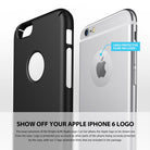 iPhone 6 Plus Case | Slim Logo-Cut - Black phone case with circular logo cutout next to an iPhone showing protective film.