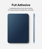 Tempered Glass | iPad - Front and side views of a blue iPad showing full-adhesive screen protector coverage.