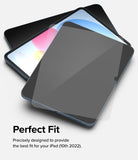 Tempered Glass | iPad - A clear tempered glass screen protector hovering above an iPad 10th generation on a white background.