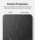 Tempered Glass | iPad - Comparison of a scratched screen with smudges versus a clean, water-repellent tempered glass surface.
