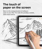 Paper Touch Film Hard | iPad - Hand using a stylus to draw a mountain landscape on an iPad screen with a matte, paper-like texture.