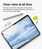 Paper Touch Film Soft | iPad - iPad screen showing a split view comparing glare-prone glass with anti-glare film and a stylus.