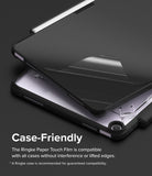 Paper Touch Film Hard | iPad - iPad with a matte screen protector being applied, showing case-friendly fit with a protective cover.