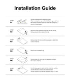 Paper Touch Film Soft | iPad - Six-step illustrated guide for installing an iPad screen protector using an alignment jig.