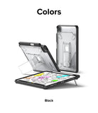 Fusion Sketch Stand | iPad - Black iPad cases with integrated clear kickstands shown in upright and angled positions.