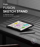 Fusion Sketch Stand | iPad - iPad Pro on a stand displaying a digital sketch with a stylus resting on a dark desk.