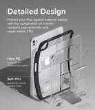 Fusion Sketch Stand | iPad - Exploded view of an iPad case showing a clear polycarbonate back and a black TPU frame.