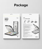 Fusion Sketch Stand | iPad -  Front and back view of retail packaging for a clear iPad case with an integrated kickstand.