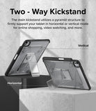 Fusion Sketch Stand | iPad - Two tablets in clear cases with pyramid kickstands shown in vertical and horizontal orientations.