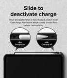 Fusion Sketch Stand | iPad - Diagram showing how to slide the Apple Pencil to toggle charging on or off on an iPad.