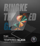 Invisible Defender Glass | iPad - Tempered glass screen protector hovering over an iPad Pro against a dark background.
