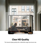 Invisible Defender Glass | iPad - Transparent screen protector over an iPad displaying a clear video of a cafe scene.