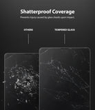 Invisible Defender Glass | iPad - Comparison of shattered standard glass versus tempered glass on iPad screens.