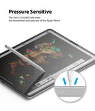Invisible Defender Glass | iPad - Apple Pencil drawing on iPad screen with a magnified view showing pressure sensitivity.