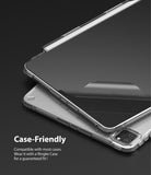 Paper Touch Film Hard | iPad - iPad with a matte screen protector being applied, showing case-friendly compatibility with a clear case.