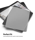 Paper Touch Film Soft | iPad - A matte screen protector film hovering above an iPad displaying a digital drawing.