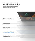 Paper Touch Film Hard | iPad - Exploded view of iPad screen protector layers including adhesive, PET film, and anti-glare coating.