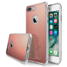 iPhone 7 Plus Case | Mirror - Rose gold reflective phone cases shown from back and side angles with an iPhone display.