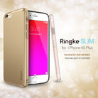 iPhone 6s Plus Case | Slim - Gold Ringke slim case on an iPhone 6s Plus against a bokeh background with product text.