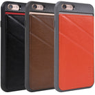iPhone 6s / 6 Case | Edge - Three phone cases in black, brown, and orange with textured leather card slots and diagonal stitching.