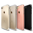 iPhone 8 / 7 Case | Air - Four clear protective phone cases in gold, rose gold, and black displayed on iPhones.