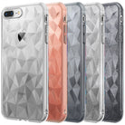 iPhone 8 Plus / 7 Plus Case | Air Prism - Five iPhone cases with geometric prism patterns in clear, rose gold, grey, and glitter finishes.