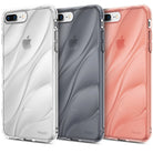 iPhone 8 Plus / 7 Plus Case | Flow - Three transparent phone cases in clear, gray, and pink with a wavy, rippled design.
