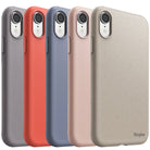 iPhone XR Case | Air-S - Five iPhone XR cases in gray, red, blue, pink, and speckled beige arranged in a row.