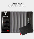 Microfiber Cleaning Cloth [Small] - Value pack of 12 gray and 1 black microfiber cloths with a storage pouch.