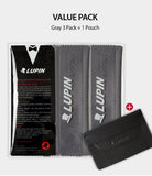 Microfiber Cleaning Cloth [Small] - Three gray microfiber cloths with Lupin branding and a black storage pouch in a pack.